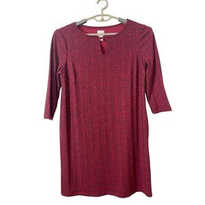 Chicos Dress size 1 US Size 8 Ribbed Stretch Knee Length keyhole Red Career midi